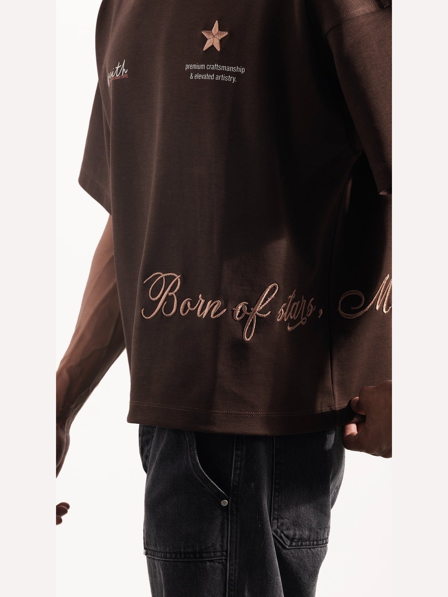 Myrrith “Heritage Script” Embroidered Tee – Mocha Brown