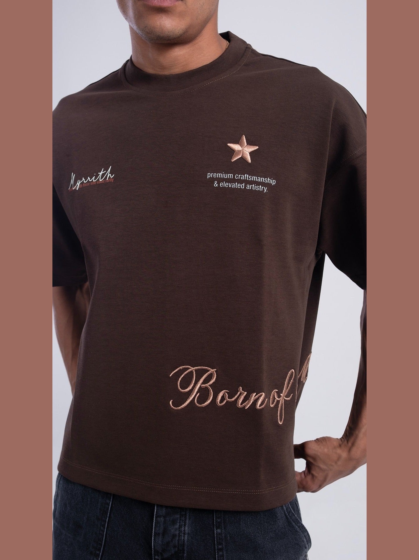 Myrrith “Heritage Script” Embroidered Tee – Mocha Brown
