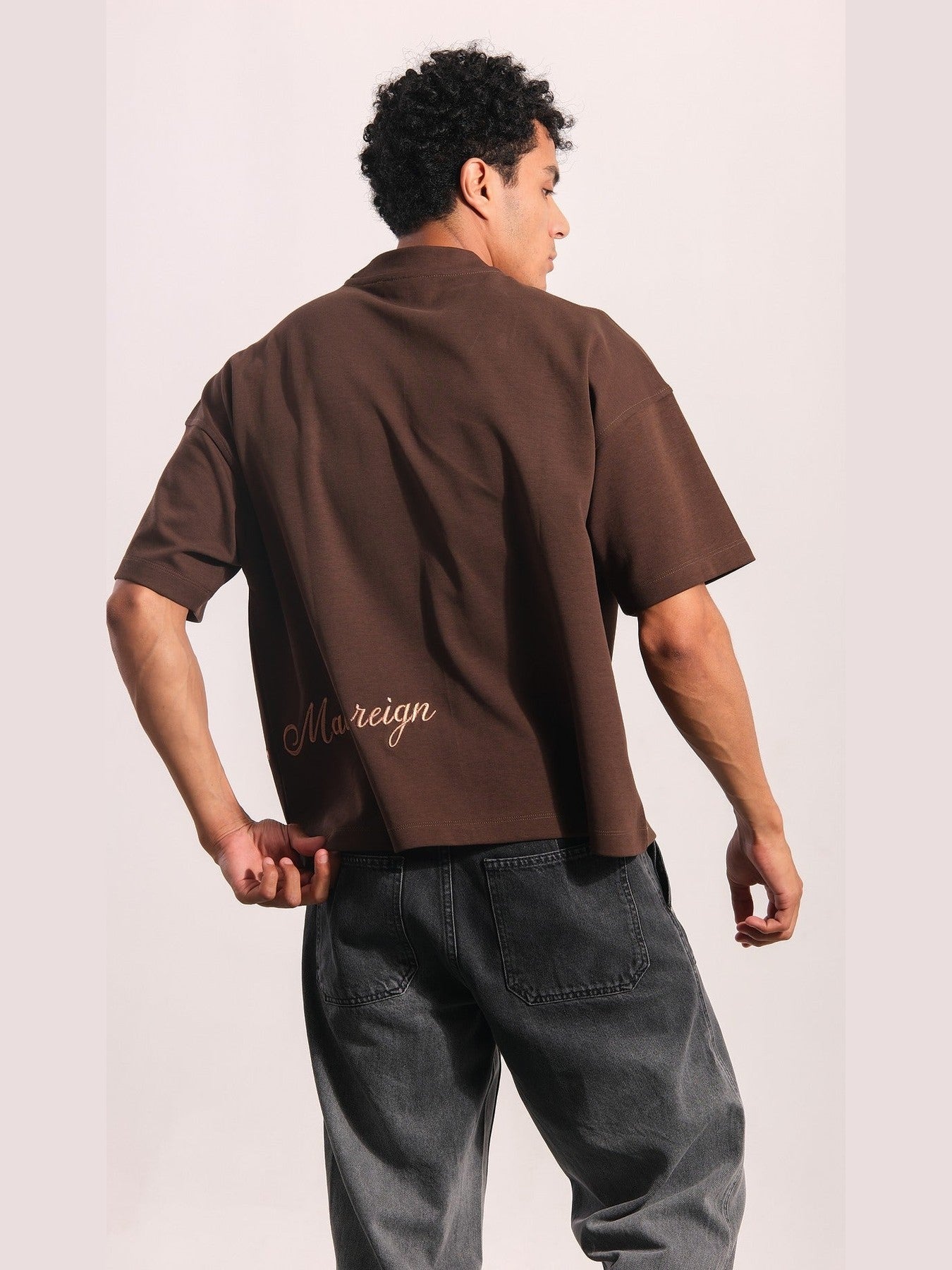 Myrrith “Heritage Script” Embroidered Tee – Mocha Brown