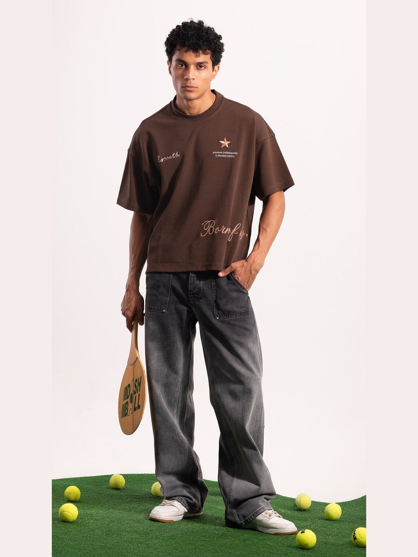 Myrrith “Heritage Script” Embroidered Tee – Mocha Brown