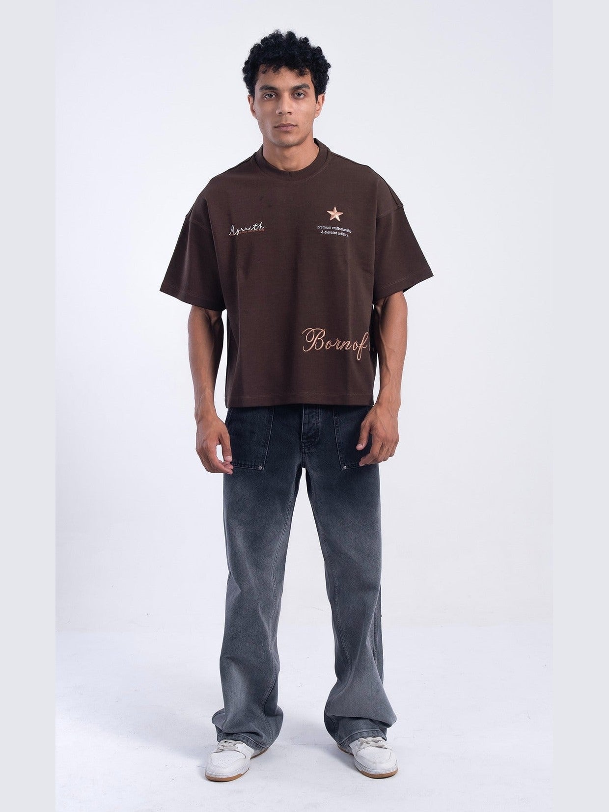 Myrrith “Heritage Script” Embroidered Tee – Mocha Brown