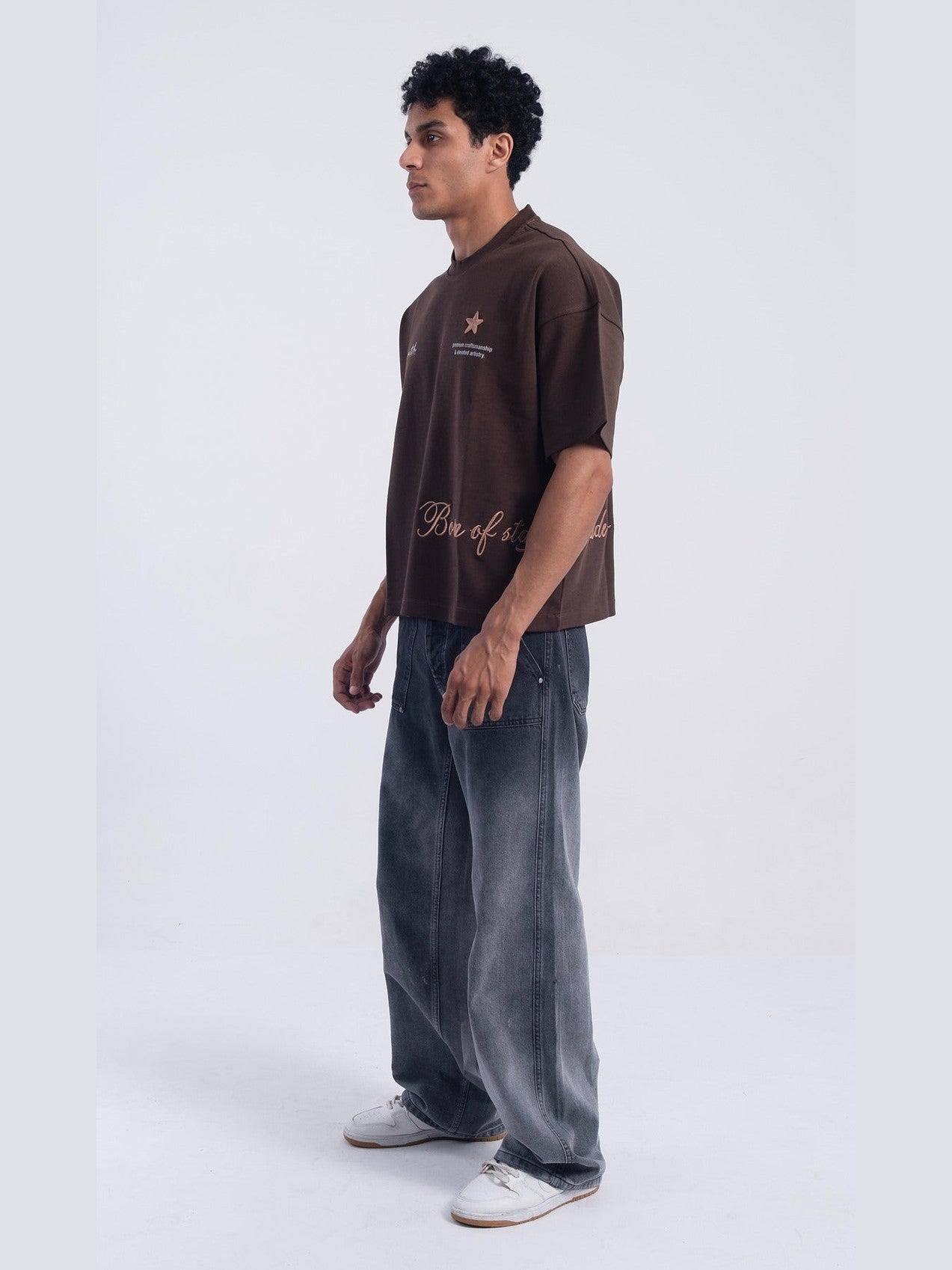 Myrrith “Heritage Script” Embroidered Tee – Mocha Brown
